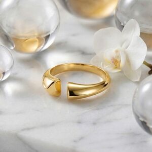 Minimalist 18k Gold Plated Ring Adjustable Stainless Steel Open Cuff Statement